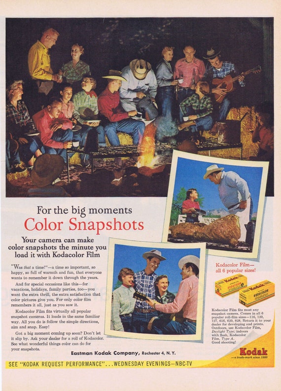 1955 Eastman Kodak Kodacolor Film Original Vintage Advertisement with Western Style Party Pictures