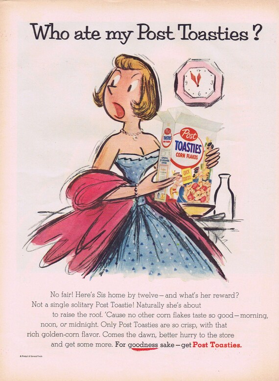 1955 Who Ate My Post Toasties Big Sister Date with Whitney Darrow Jr. Art or Dr. West’s Miracle Tuft Toothbrush Original Vintage Ad