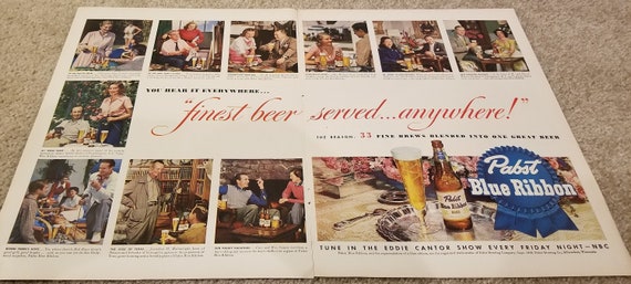 Giant Pabst Blue Ribbon Beer and Famous Persons of 1949 Double Page Original Advertisemen