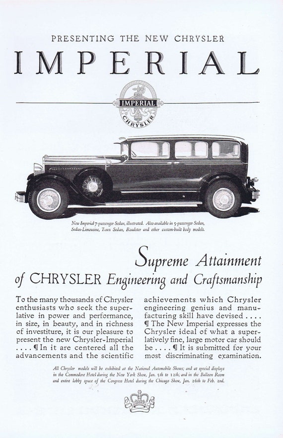 Chrysler Imperial Supreme Engineering and Craftsmanship Old 1927 Ad