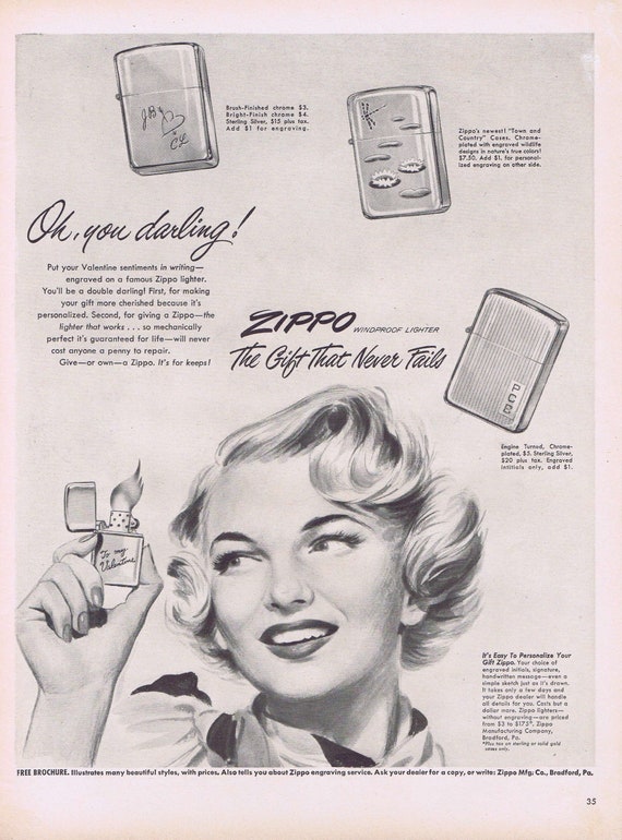 1949 Zippo Windproof Lighter To My Valentine Gift Original Vintage Advertisement