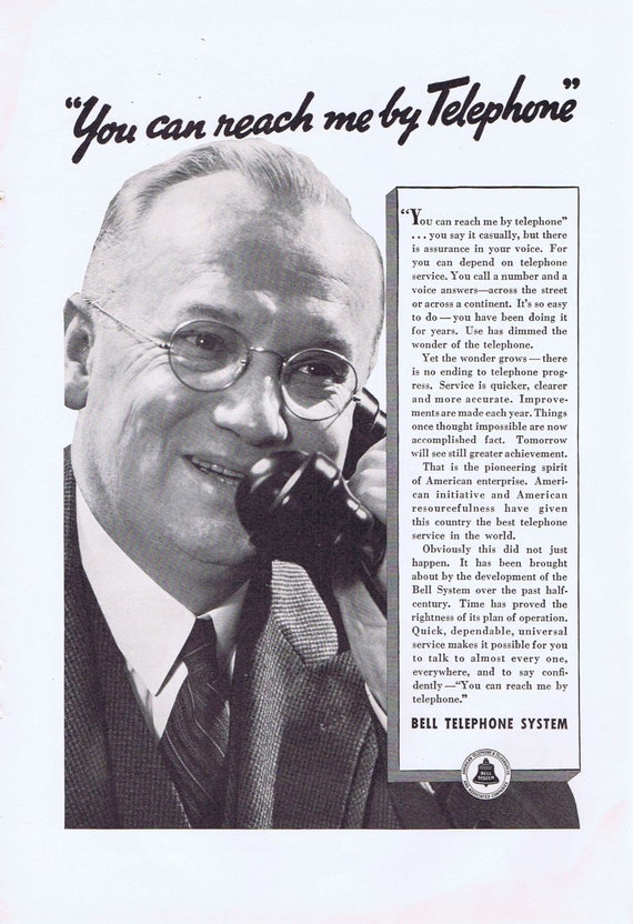 1936 Businessman and Bell Telephone Original Vintage Advertisement