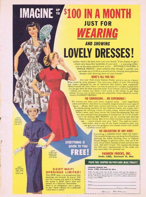 1951 Women’s Fashion Model Frocks Dresses or Olson Broadloom Rugs Original Vintage Ad