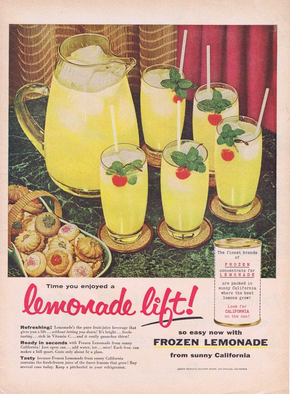 1955 California Frozen Lemonade or High Puff Corn KixCereal Original Vintage Advertisements