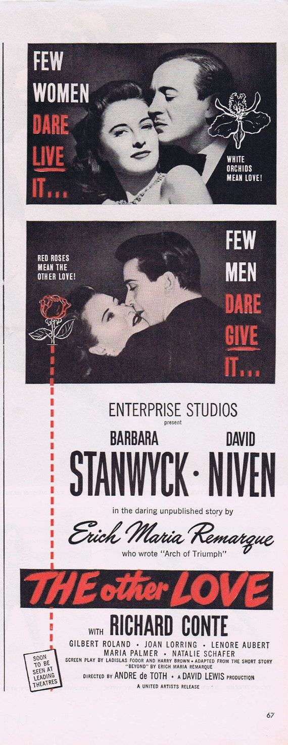 The Other Love 1947 Original Vintage Movie Ad with Barbara Stanwyck and David Niven