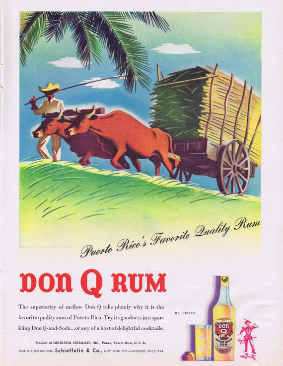 1944 Don Q Puerto Rico Rum or Wyandotte Chemicals with Love and Kisses Original Vintage Advertisement