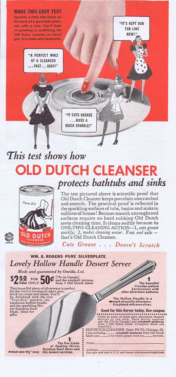 1940 Old Dutch Cleanser with Dessert Server Special Offer Original Vintage Advertisement