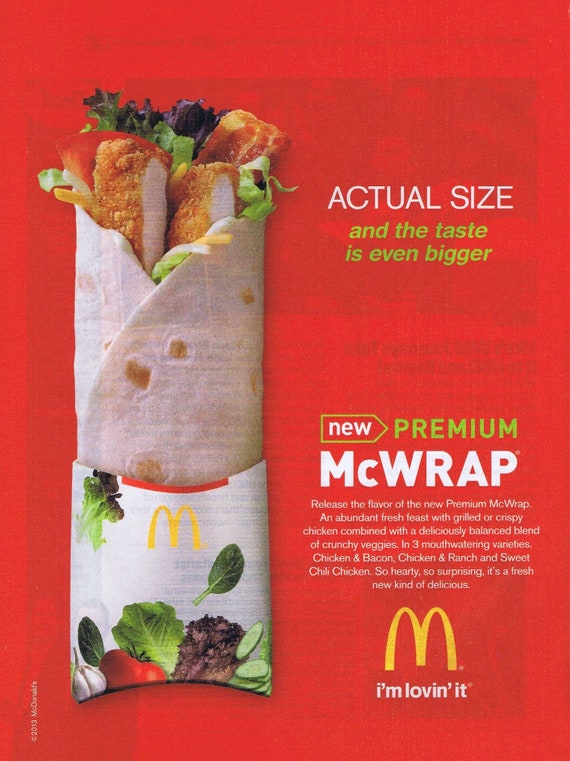 McDonald’s New Premium McWrap Actual Size 2013 Original Advertisement