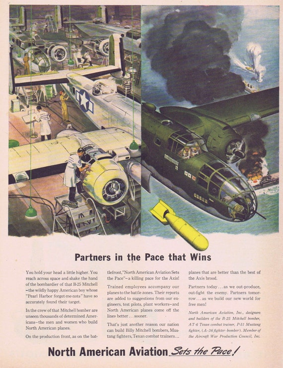 WW2 B-25 Mitchell Bomber in Production and Action 1944 Original Vintage Salute by North American Aviation