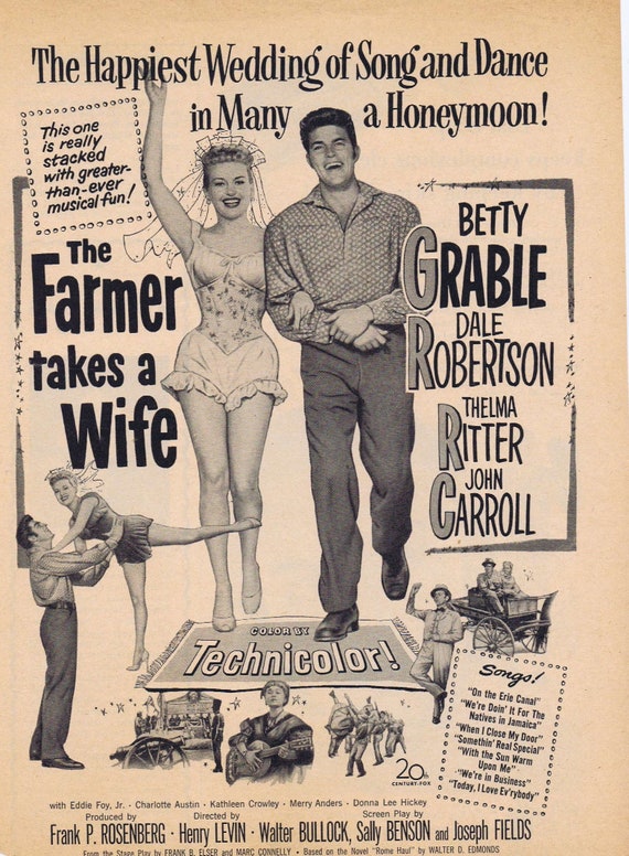 Betty Grable and Dale Robertson 1953 Movie Ad the Farmer Takes a Wife