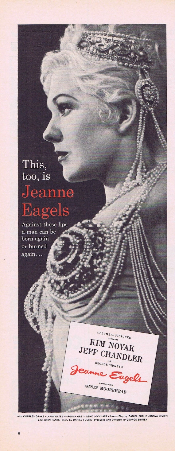 Kim Novak in Jeanne Eagels 1957 Vintage Movie Ad with Jeff Chandler and Agnes Moorehead