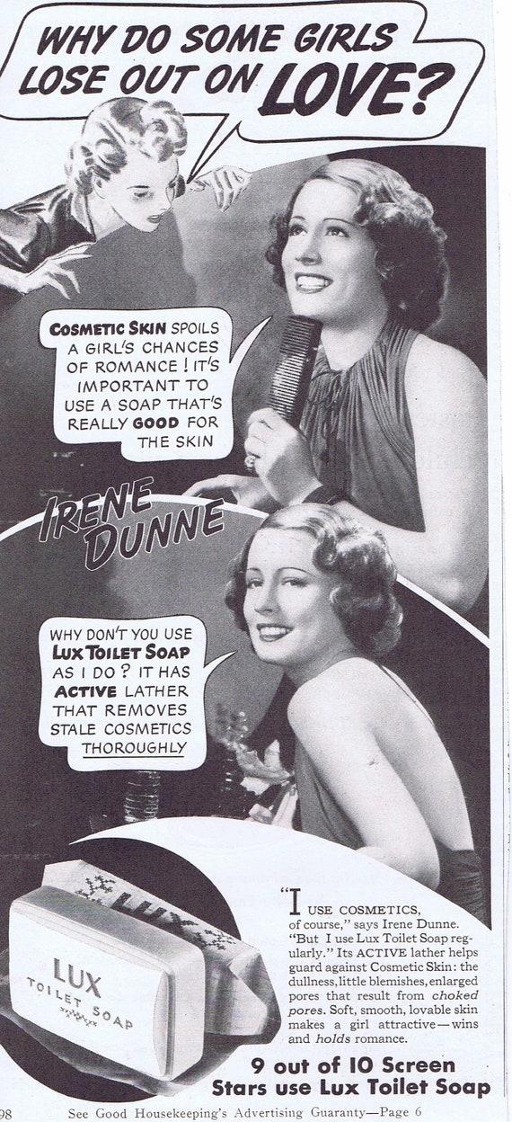 1939 Beautiful Irene Dunne and Lux Toilet Soap Original Vintage Advertisement