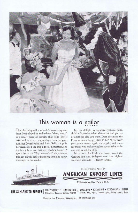 1955 American Export Cruise Lines Original Vintage Ad with Costume Party