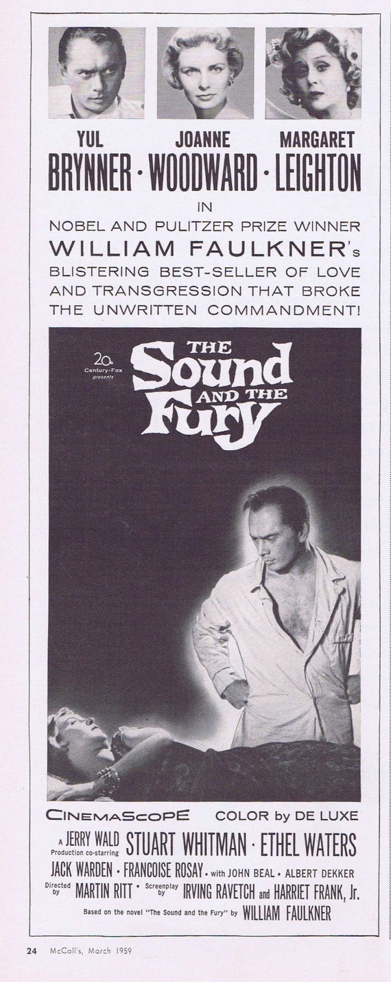 The Sound and the Fury 1959 Vintage Movie Ad with Yul Brynner, Joanne Woodward and Margaret Leighton