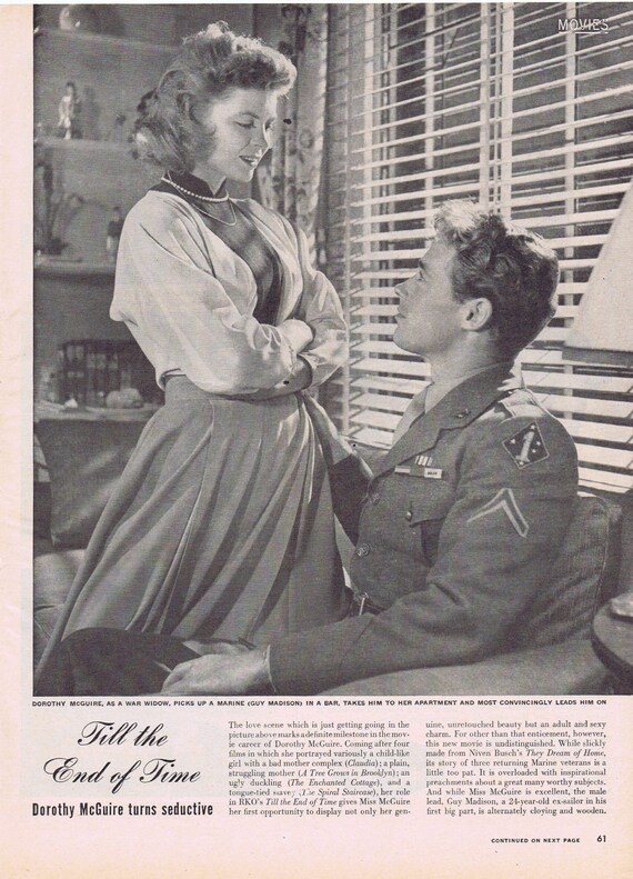 Seductive Dorothy McGuire in 1946 Till the End of Time Original Vintage Magazine Picture with WW2 Soldier Guy Madison