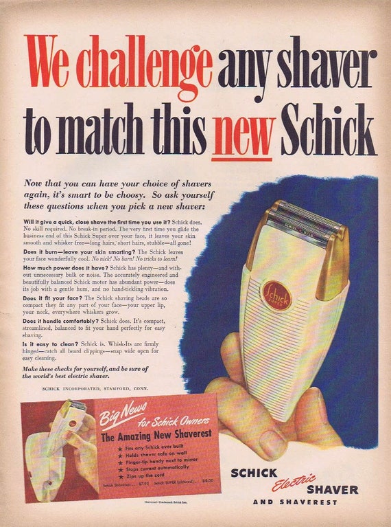 1946 Schick Electric Shaver or Florida Orange and Grapefruit Juices Original Vintage Ad