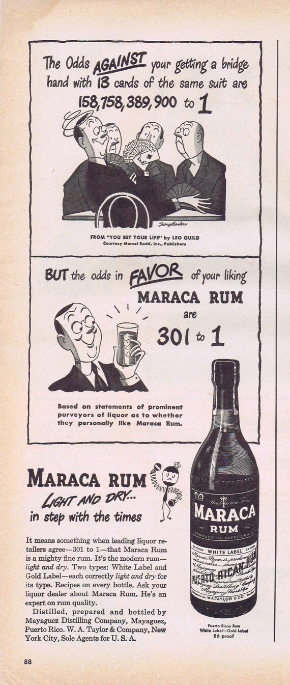 1947 Maraca Rum Light and Dry Original Advertisement