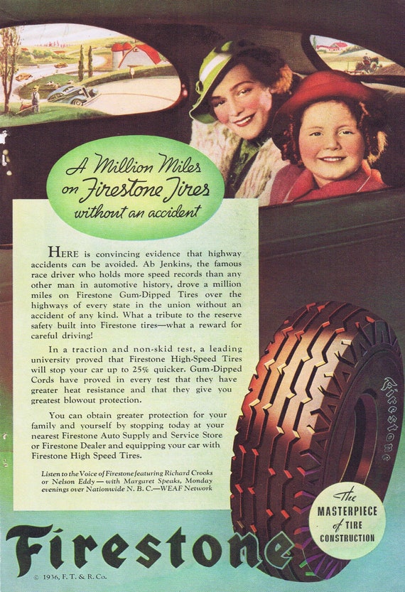 Ab Jenkins Race Driver Over Million Miles on Firestone Tires Accident Free Old 1936 Ad