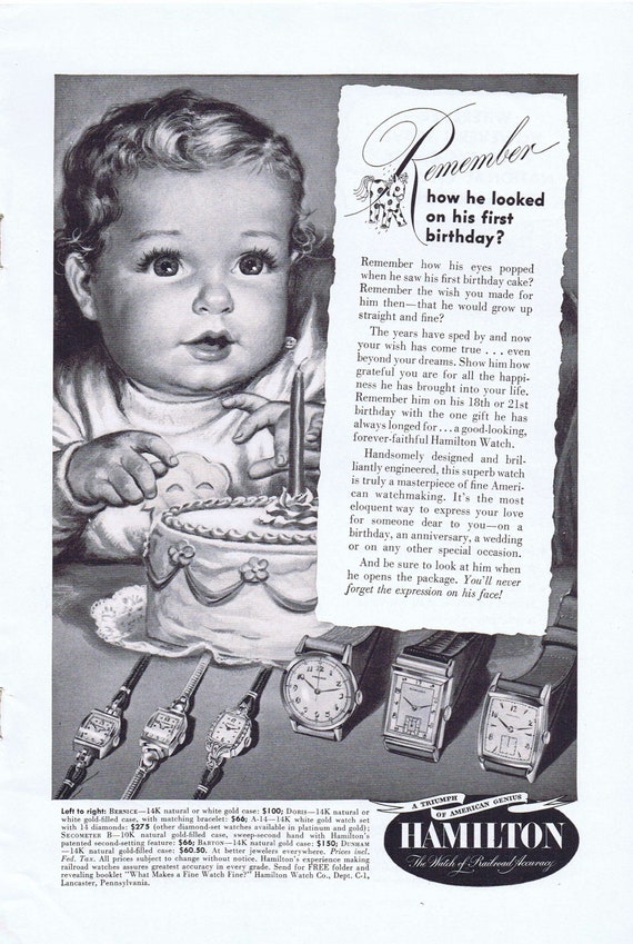 Cute Baby and Hamilton Watches Old 1949 Advertisement