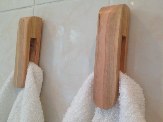 Oak Wood Towel Holder Set of 3 Bathroom Hooks Kitchen Towel Hooks