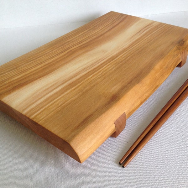 Wooden Sushi Board, Presentation Plate, Sushi Plate hand made from English cherry, waney edge, Japanese plate