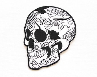Iron On Skull Patch: Deaths Head Applique (7.5x9.8cm)