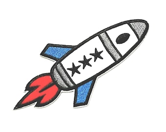 Aplique de foguete com aplicação de ferro: tema espacial (12 cm x 5,5 cm)