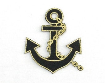 Iron On Anchor Patch: Black & Gold Applique