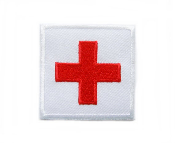 First Aid Cross Iron / Sew on Patch White Embroidered Badge for Doctors  Coat Bag 
