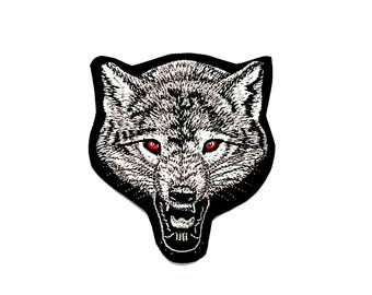 Gestickter Wolf Aufnäher: Bügelbild (9.3x10.2 cm)