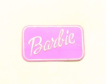 Iron On Barbie Patch: Pink Embroidered Applique (7x3 cm)