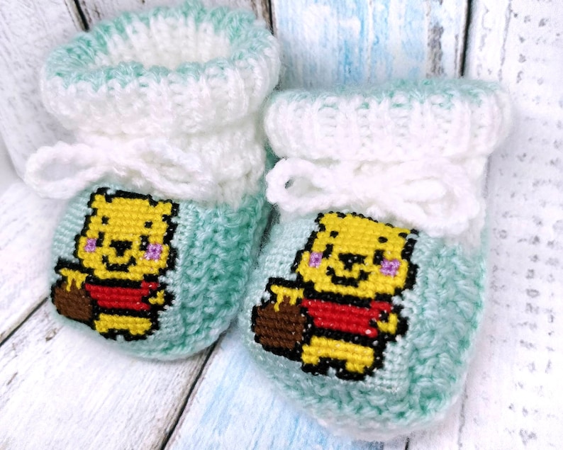 Winnie the Pooh knitted baby booties 