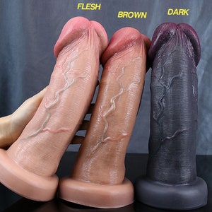 3 COLOR Large Glans Dildo, Sexy Foreskin Dildo, Ultra Realistic Dildo, Fantasy Dildo, Skin Color realistic Cock, Liquid Silicone Dildos. Brown