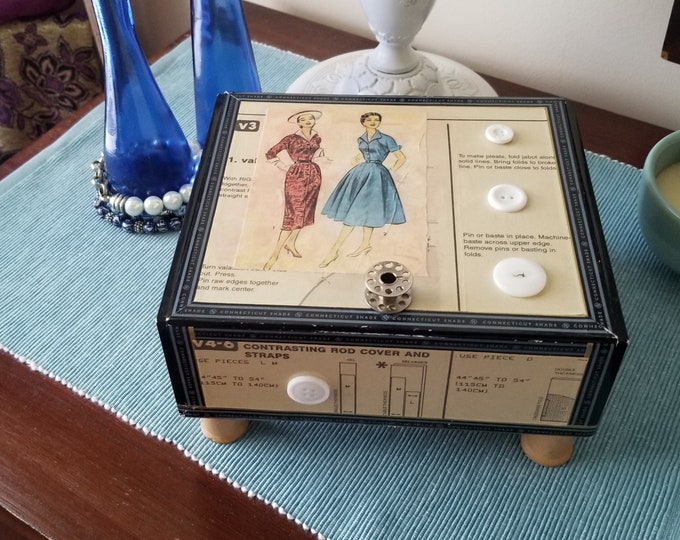 Sewing Themed Notions Box Keepsake Box Memory Box Altered Etsy