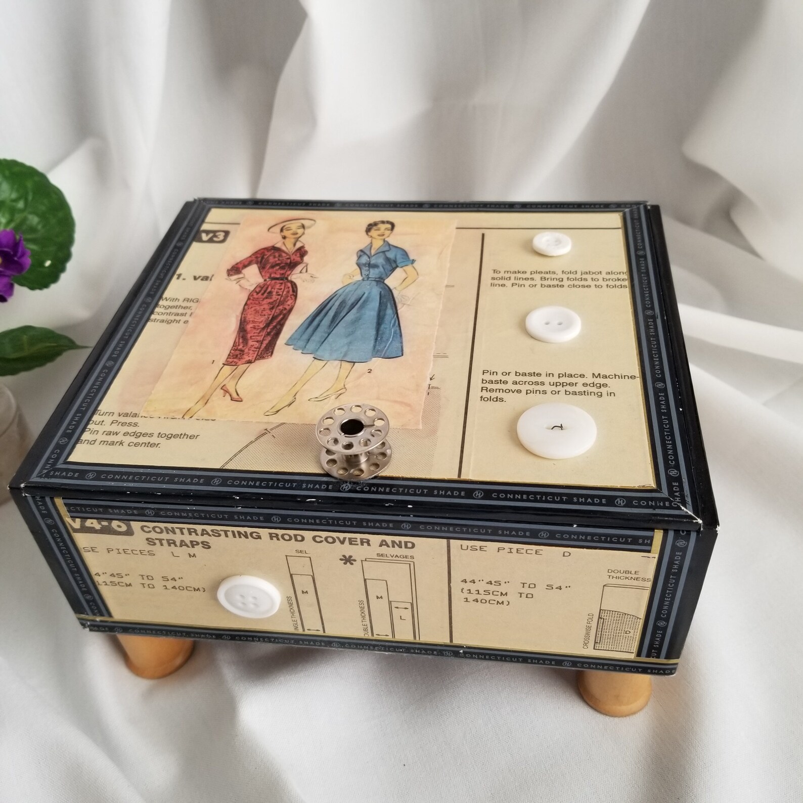 Sewing Themed Notions Box Keepsake Box Memory Box Altered Etsy