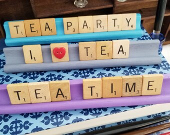 Tea Lover Gifts, Scrabble Gifts, Scrabble Tea Signs,  I (Heart) Tea, Tea Party Sign, Tea Party Props,