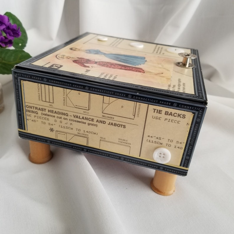 Sewing Themed Notions Box Keepsake Box Memory Box Altered Etsy