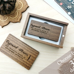 Wooden usb memory stick for photographers Laser engraved Personalised 32GB Walnut usb drive in presentation box | Wedding Birthday gift