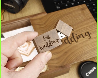 Personalised Walnut Wooden presentation gift box photo album for 6x4 prints photos + usb stick for wedding photographers engraved 32GB