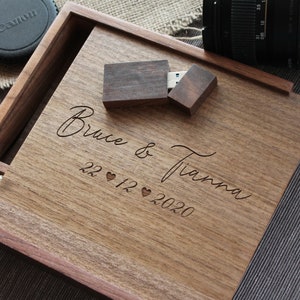 Personalised Walnut Wooden presentation box photo album for 6x4 prints photos usb stick for photographers engraved 32GB Birthday gift image 5