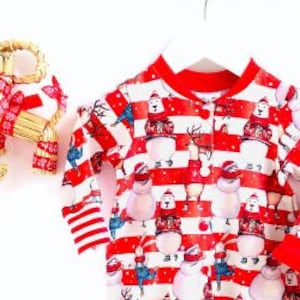 Christmas Romper Baby Boys Girls Long Sleeve Red & White Striped Bodysuit Jumpsuit, Unisex Xmas Infant Baby Clothes Newborn - 12 months
