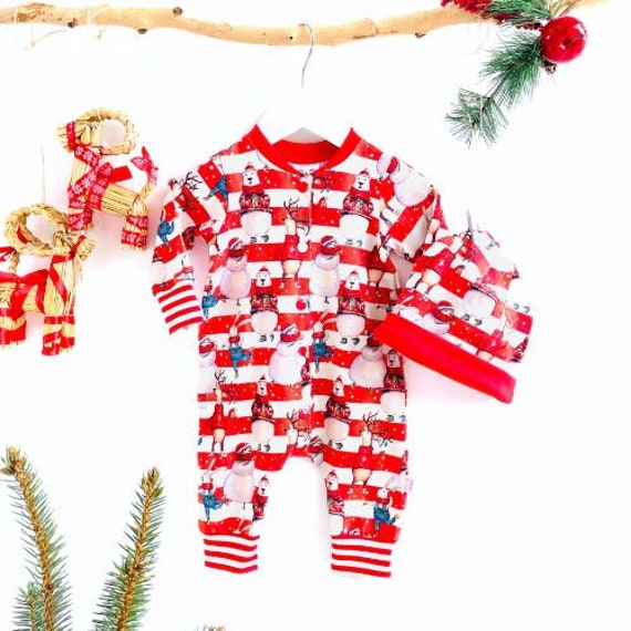 Christmas Reindeer Pattern Baby Striped Long-sleeve Cotton Jumpsuit