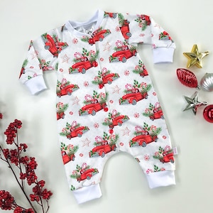 Christmas Trucks Baby Romper, Unisex Newborn Christmas Onepiece, Baby Christmas Outfit, First Christmas Footless Romper, Holiday Baby Photos