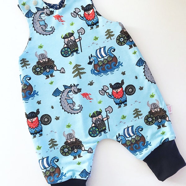 Viking Baby Romper, Baby Boy Romper, Infant Harem Romper, Toddler Viking Dungaree, Organic Jersey Overall, Organic Baby Clothing, NB-2T