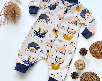 Baby girl clothes with sloths, Handmade baby shower gift, Organic cotton footless romper, Keepsake gift new baby, Cute coming home outfit