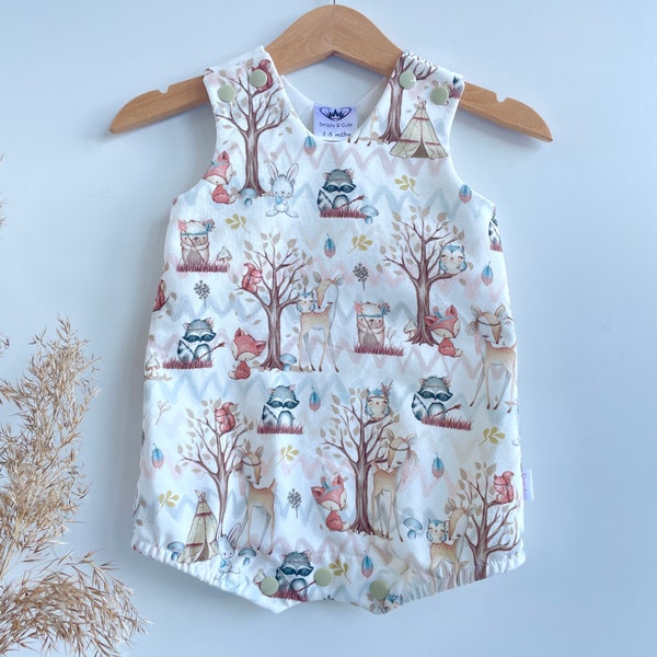 Woodland Baby Romper, Forest Friends Cotton Playsuit, Unisex Baby Shower Gift, Woodland Critters Baby Clothes, Woodland Cake Smash Outfit