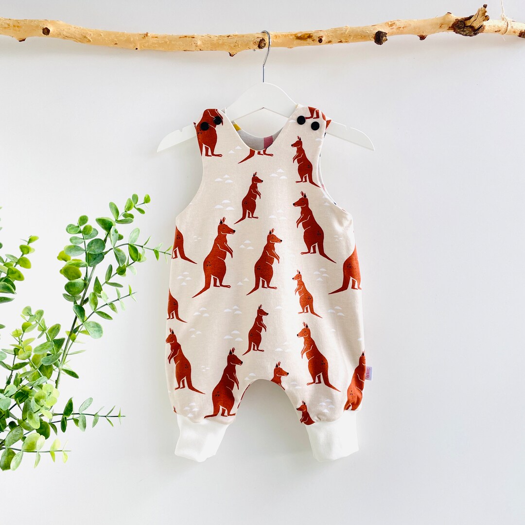 Organic Cotton Baby Romper With Kangaroo Print Gender Neutral Etsy