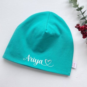 Personalized satin lined beanie hat emerald jade green, Satin lined beanie infant toddler child, Adult satin lined beanie toque