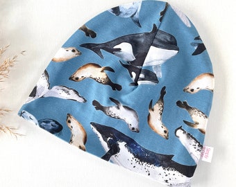 Whale beanie hat, Underwater sea creatures toque, Boys Girls chemo cancer hat, All sizes stretch cotton Seal Beanie Hat Child Youth Adult