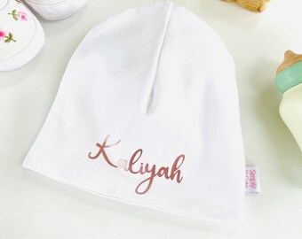 Baby Beanie, Satin Gefüttert Benutzerdefinierte Baby Name Neugeborenen Mütze, Baby Shower Geschenk, Personalisiertes Geschenk Für Neugeborene, Säugling Kopf Tragen, Neue Baby Essential